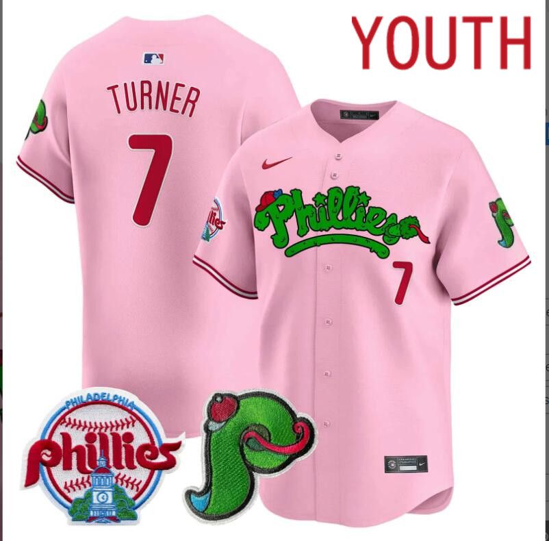 Youth  Philadelphia Phillies #7 Turner Pink Limited 2024 MLB Nike jersey->youth nfl jersey->Youth Jersey